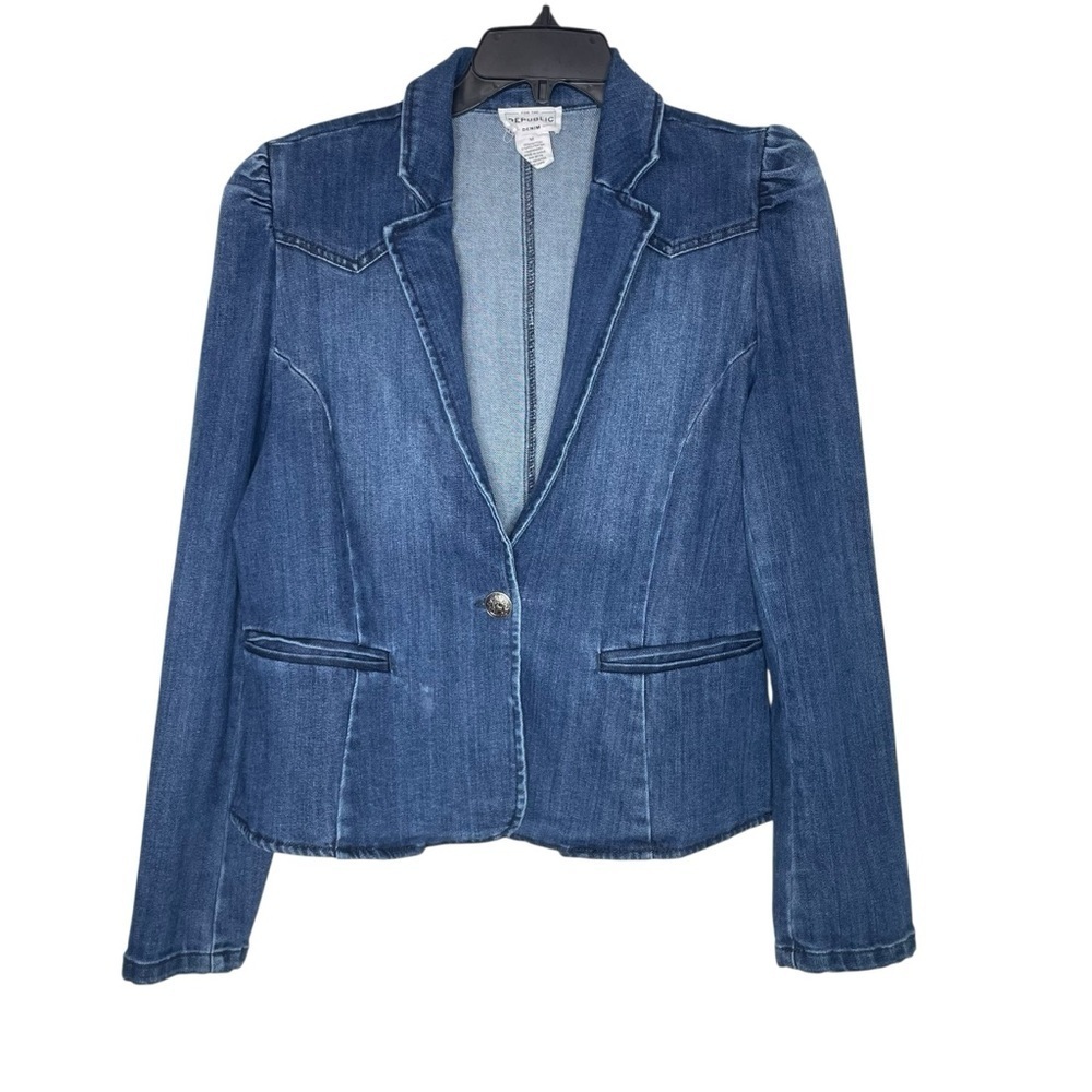 For The Republic Detailed Dark Blue Wash Denim Jacket size M - Picture 2 of 12